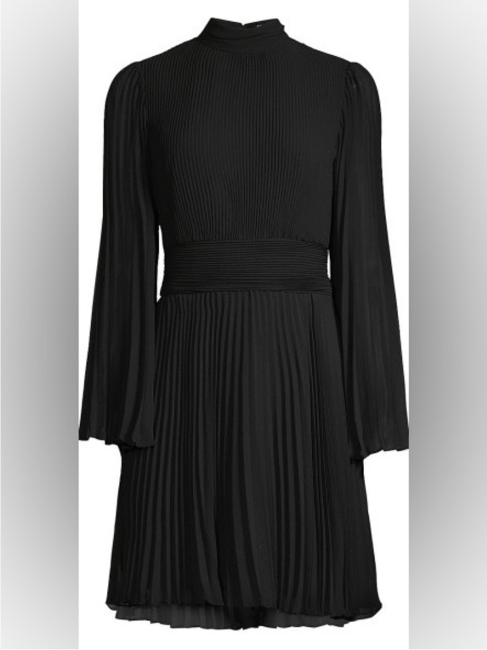 Milly Black Pleated High-Neck Long-Sleeve Dress